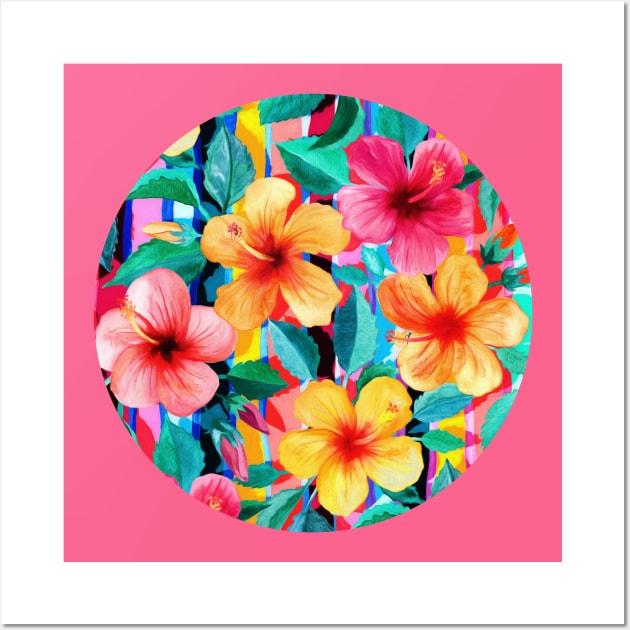 OTT Maximalist Hawaiian Hibiscus Floral with Stripes Wall Art by micklyn